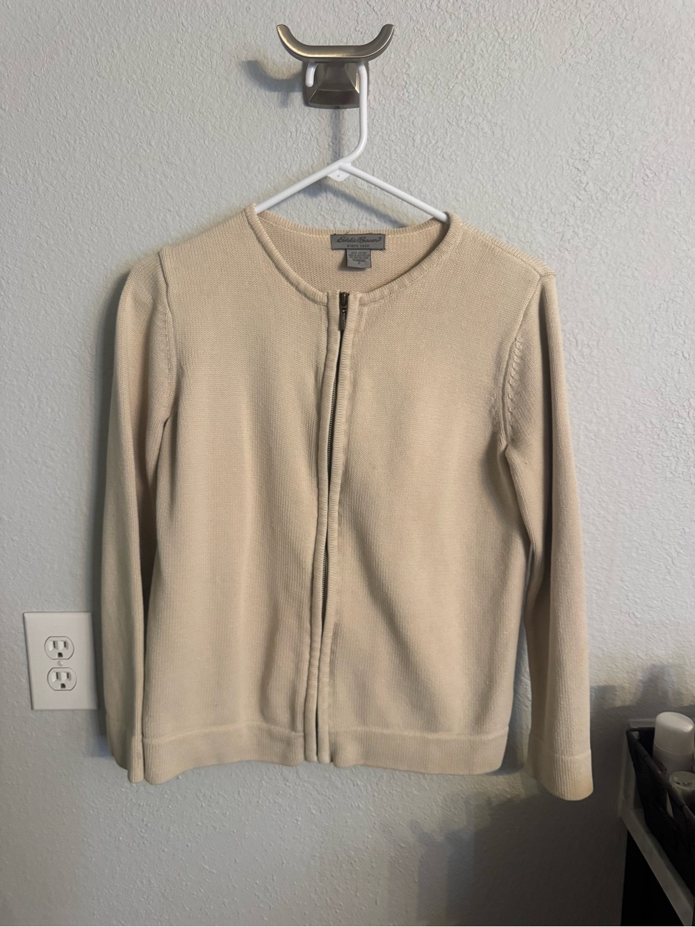 Eddie Bauer Cream Zip-Front Women's Cardigan Sweater